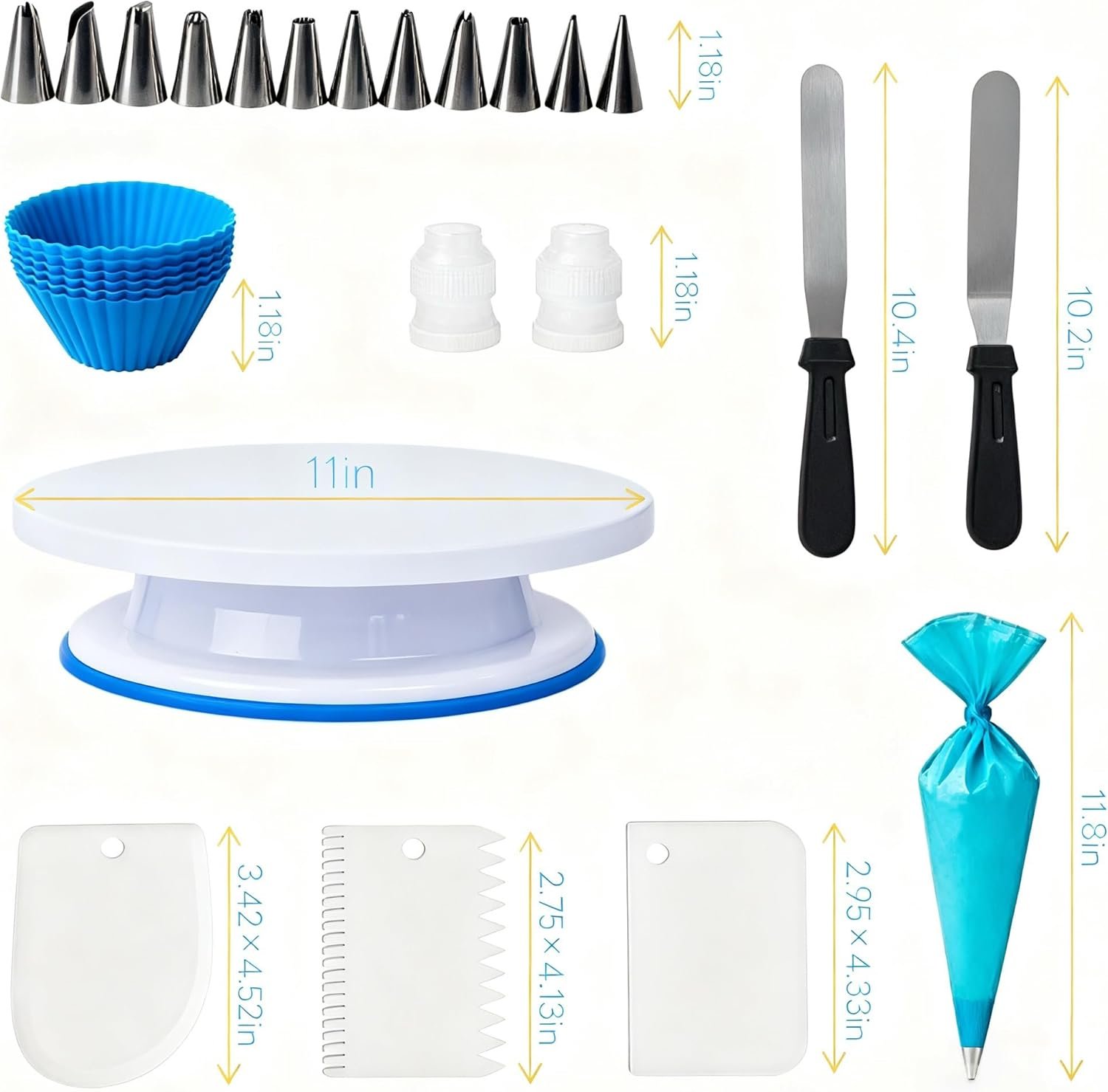 82 Pcs Cake Decorating Kit with Non-Slip Turntable, Stand,Leveler, 12 Piping Nozzles, Spatulas,Cupcake, 2 Reusable & 50 Disposable Bags,Complete Starter Set for Beginners & Home Bakers