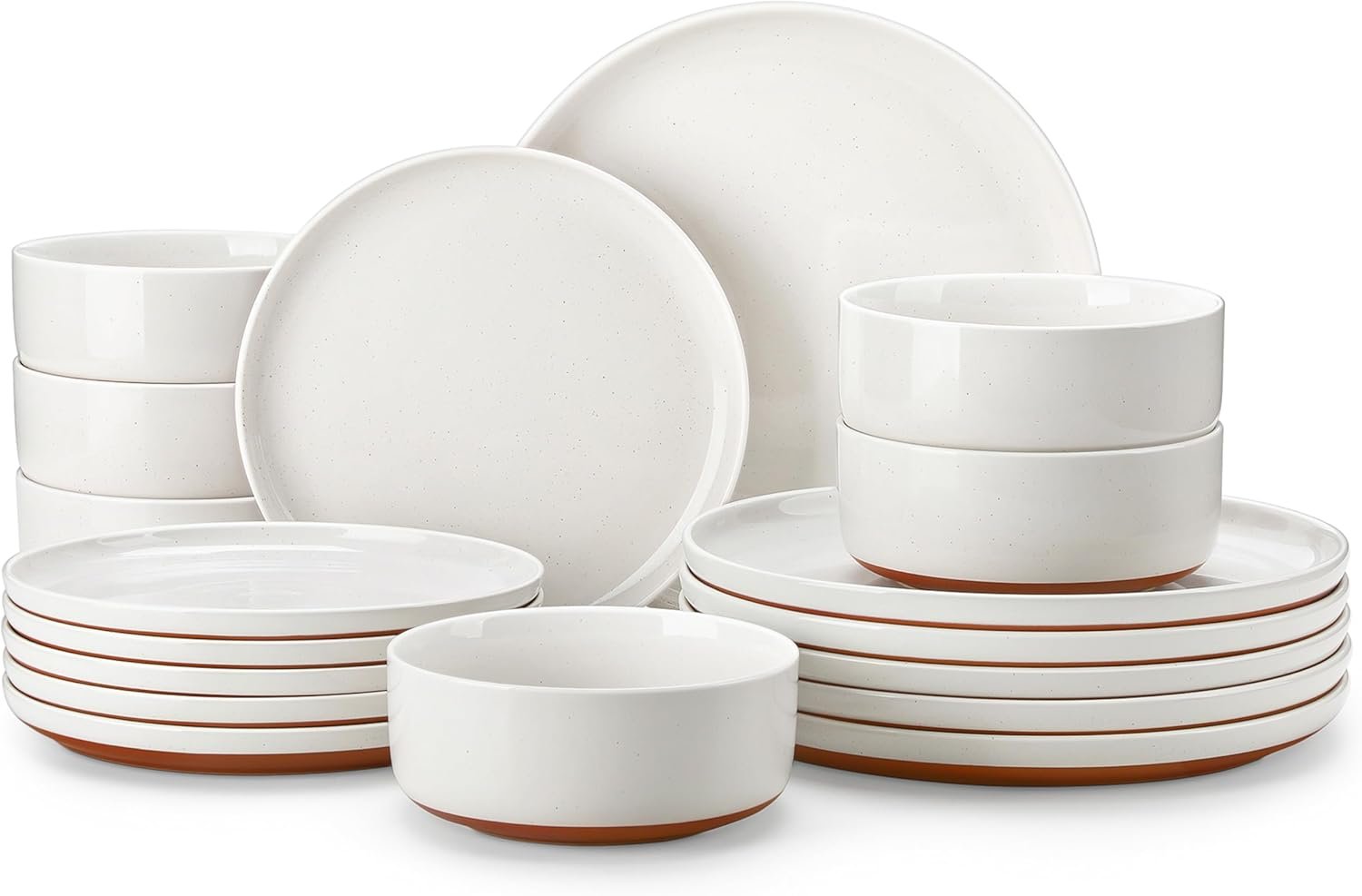 MALACASA Plates and Bowls Sets, 18 Pieces Modern Ceramic Dinnerware Set for 6 Kitchen Dinner Set Stoneware Dishware Dishes Set Microwave and Dishwasher Safe, White, Series TARA
