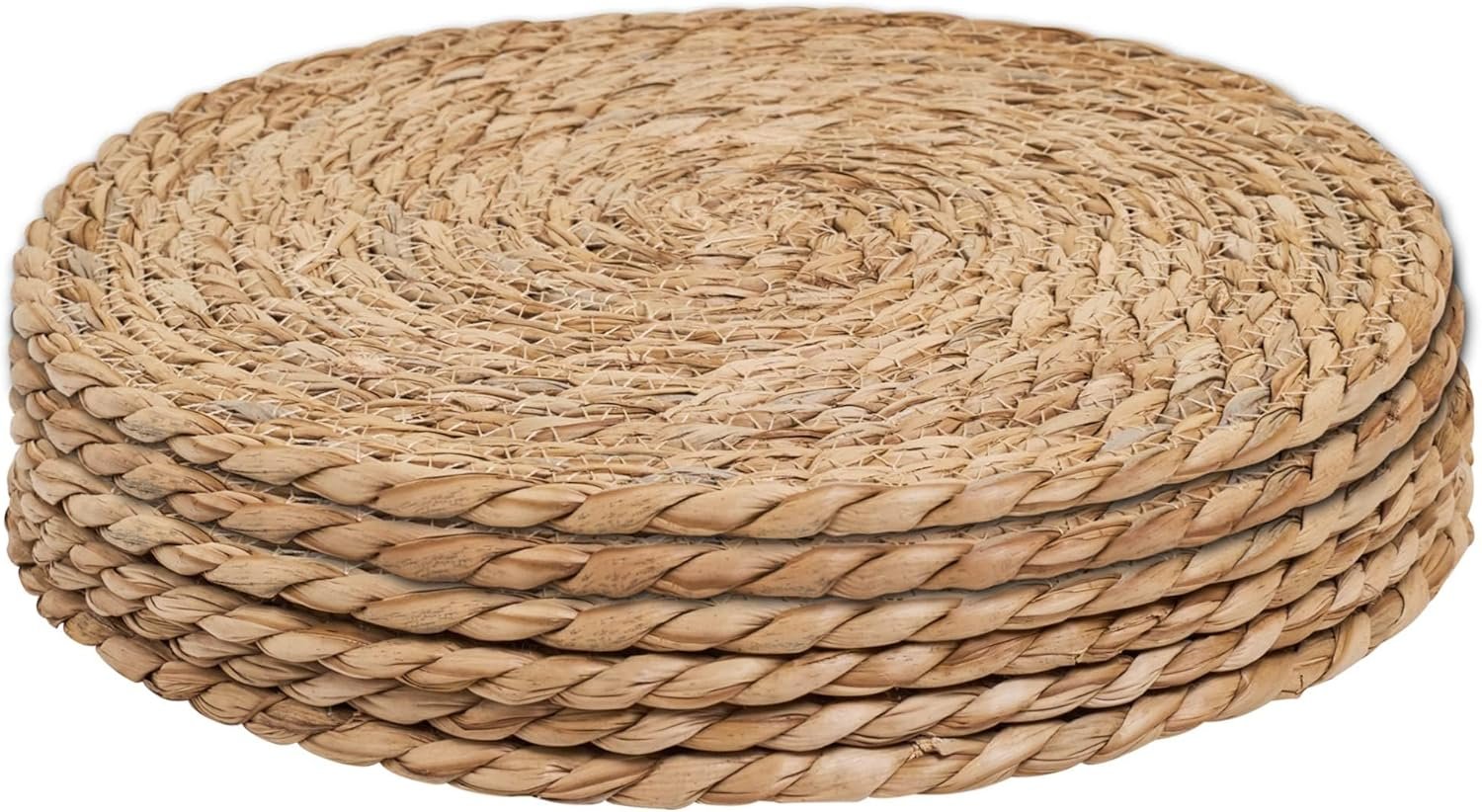 6Pcs 12″ Round Woven Rattan Placemats,Natural Hand-Woven Water Hyacinth Placemats,Farmhouse Weave Place Mats,Rustic Braided Wicker Table Mats (12inch Set of 6)