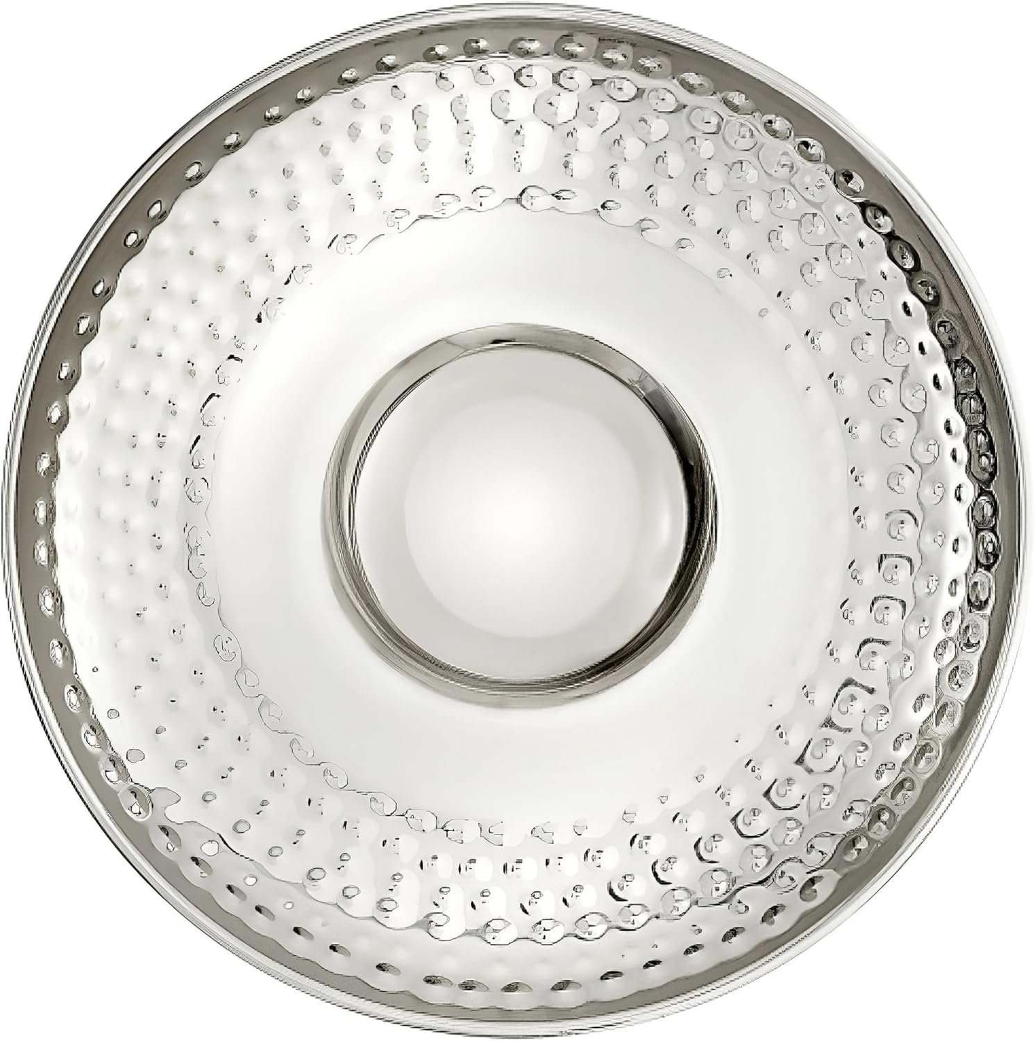 Silver Stainless Steel Round Chip & Dip Tray – (13.75″) 1 Piece – Elegant Serving Dish for Parties and Events