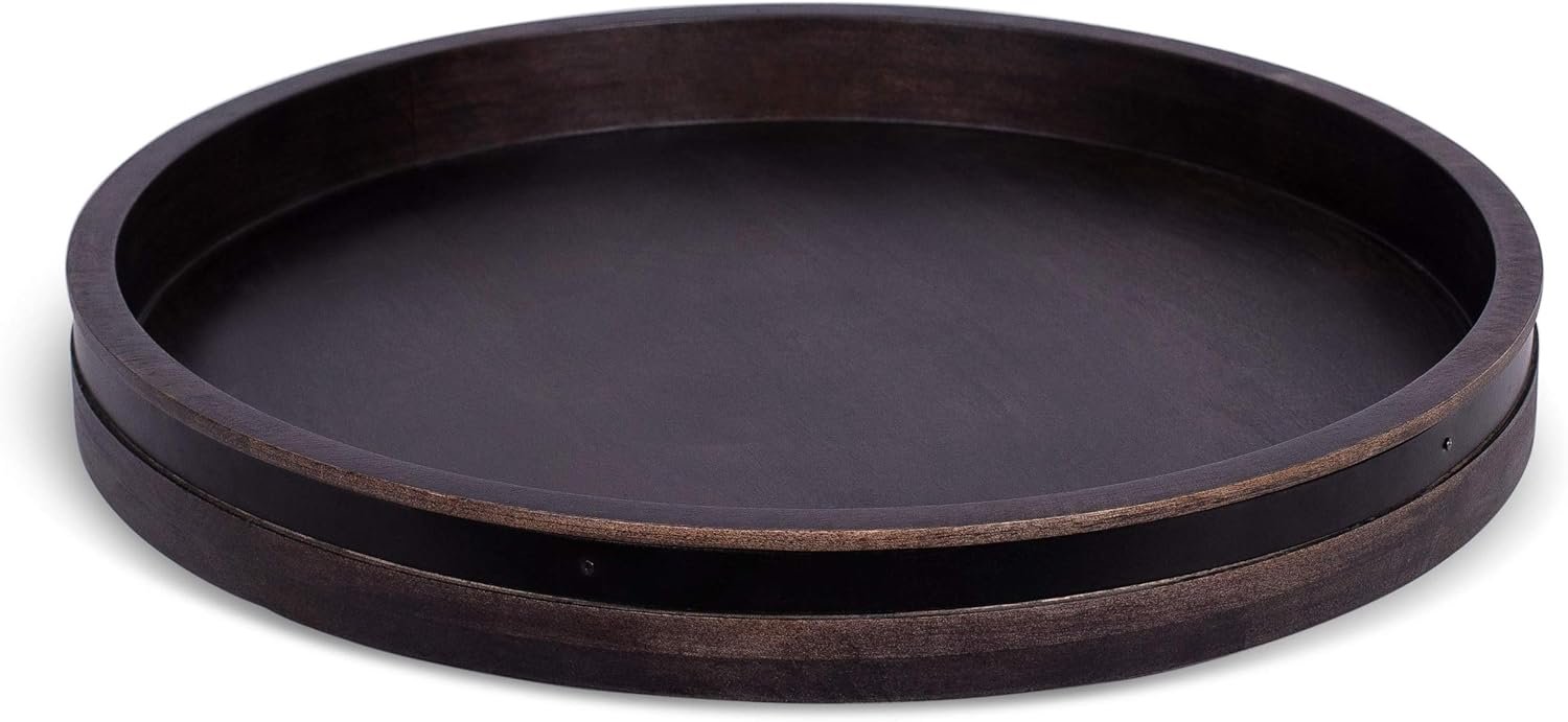 BIRDROCK HOME Wooden Lazy Susan Turntable – Spice Rack Organizer for Kitchen Table, Dining, Pantry and Countertop – Rotating Tray for Condiments – with Burnished Iron Accents – 18″ Large, Black
