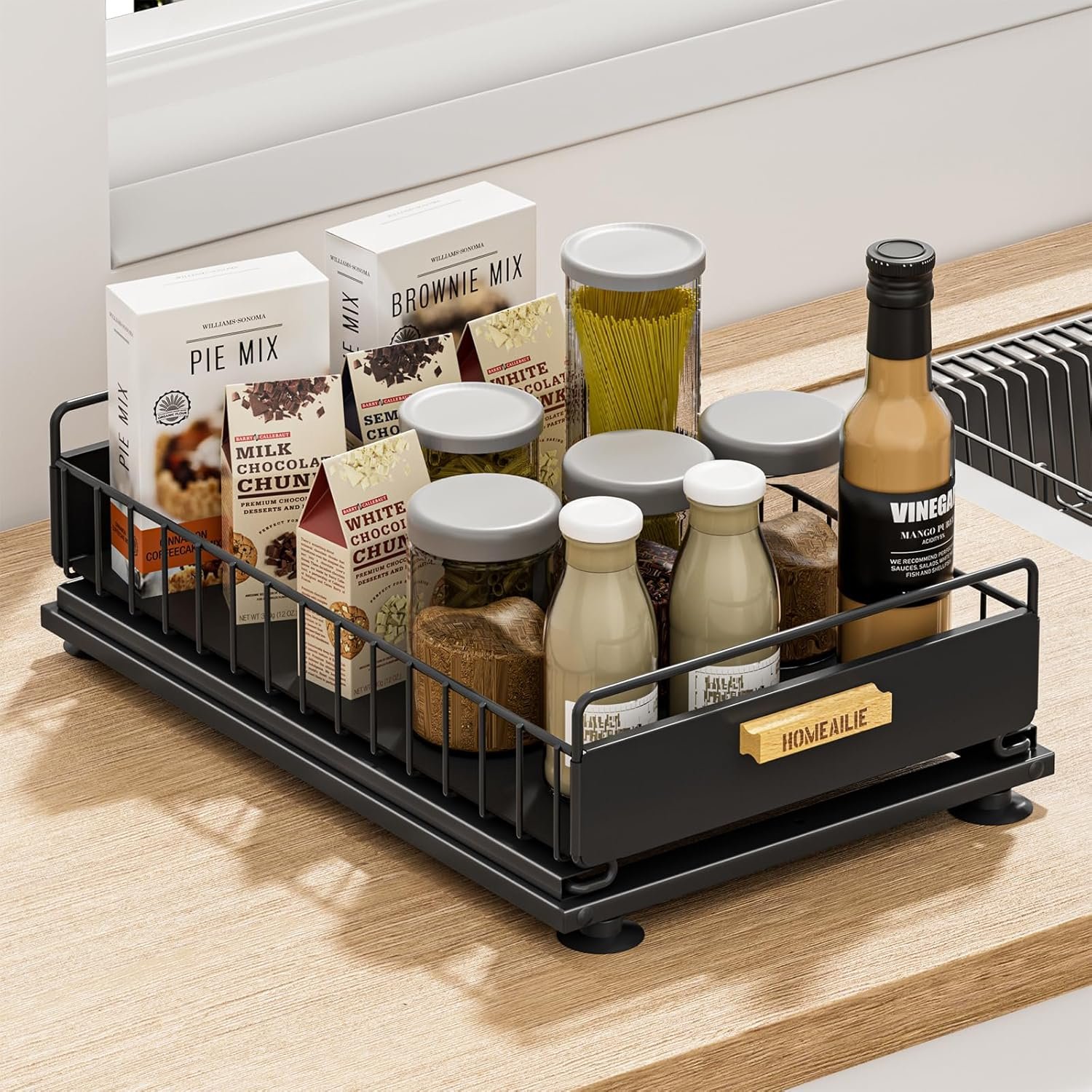 Under Sink Organizer, Single Tier Metal Pull Out Sliding Drawer Shelf for Kitchen Bathroom Cabinet Storage, Sturdy Rack – Black