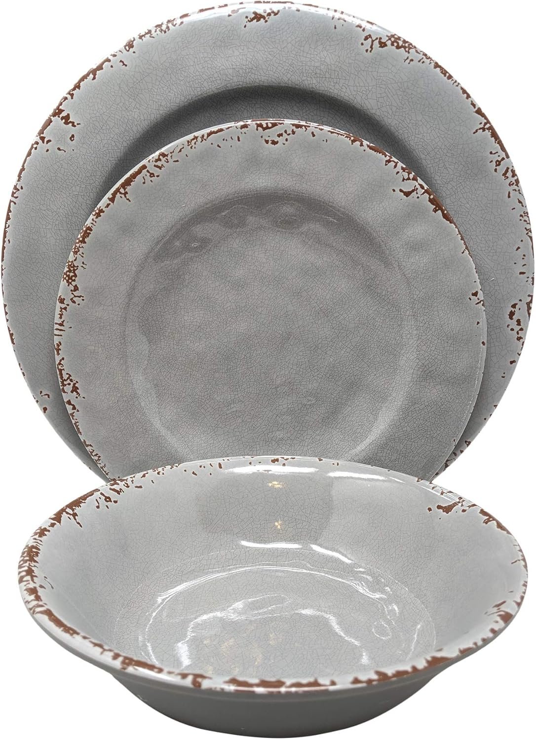 Gianna’s Home 12 Piece Rustic Farmhouse Melamine Dinnerware Set, Service for 4 (Gray)
