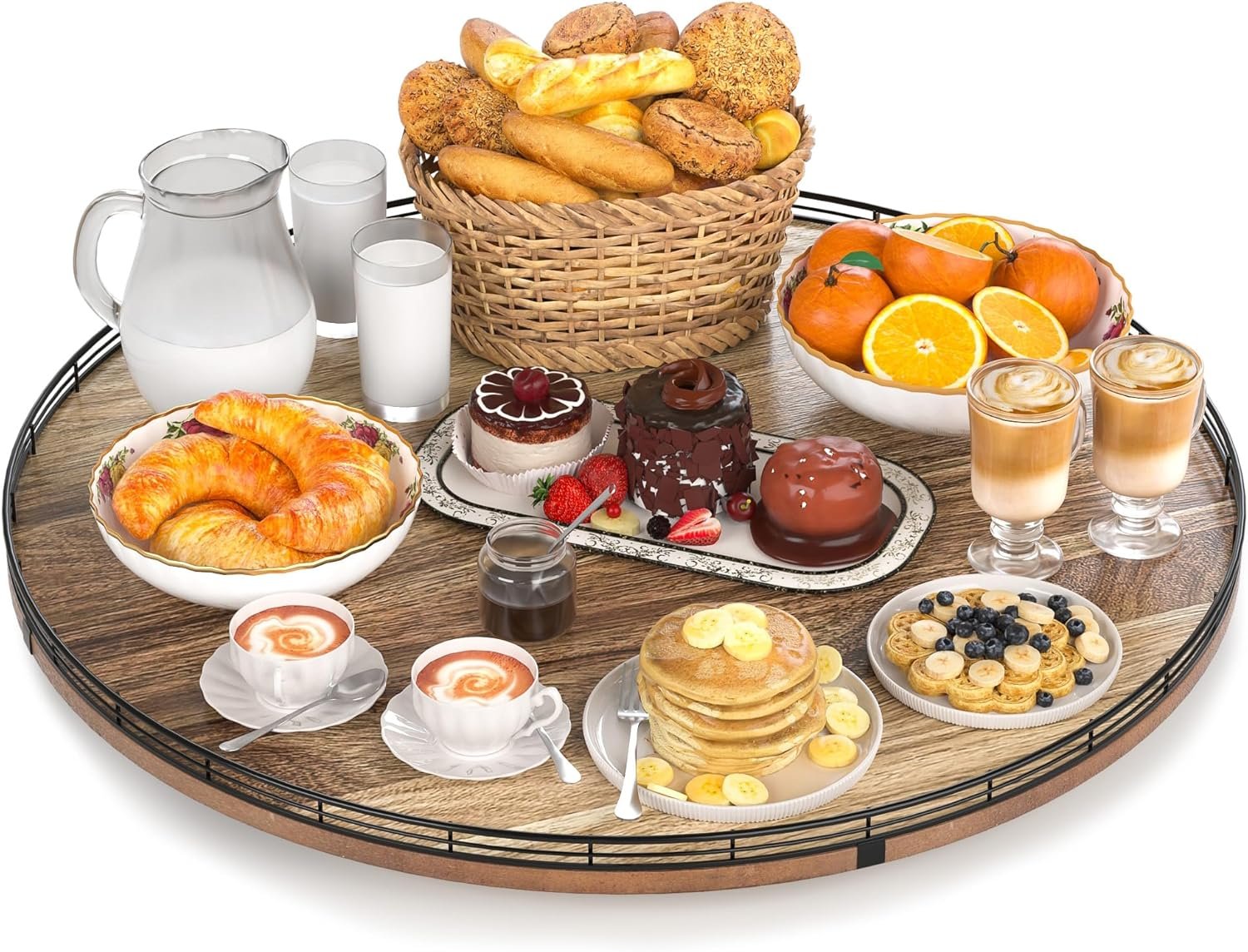 Acacia Wood 24″ Lazy Susan Turntable Organizer for Table Top, Farmhouse Extra Large Round Lazy Susan for Serving Kitchen Countertop Cabinet for Charcuterie Centerpiece, Bathroom Vanity Tray Decor