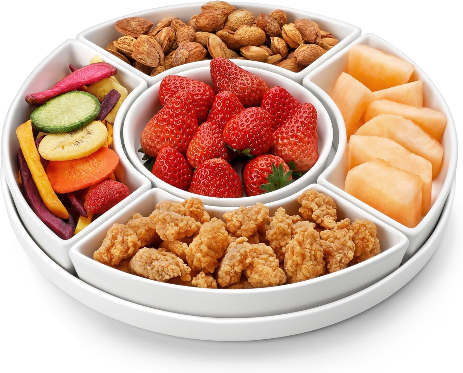 MALACASA Porcelain Divided Serving Dishes, Appetizers Tray, Serving Tray for Party – Perfect for Chips and Dip, Fruit, Veggies, Candy and Snacks, Divided Serving Platter, Relish Tray, White