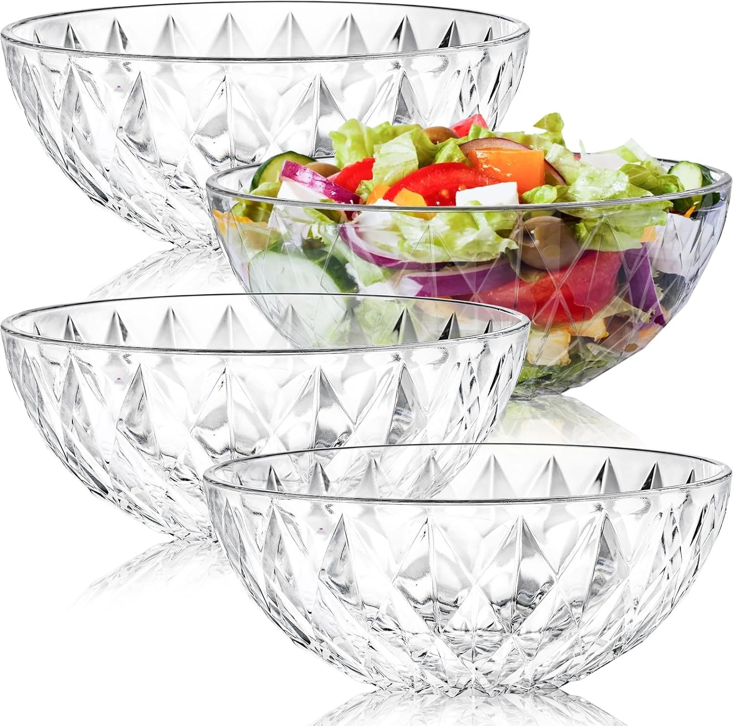 ZOOFOX 4 Pack Clear Plastic Serving Bowls, Large Unbreakable Salad Bowls for Fruit, Salad, Popcorn, Chips, Dips, Condiments, Party Snack and More, 9 inch