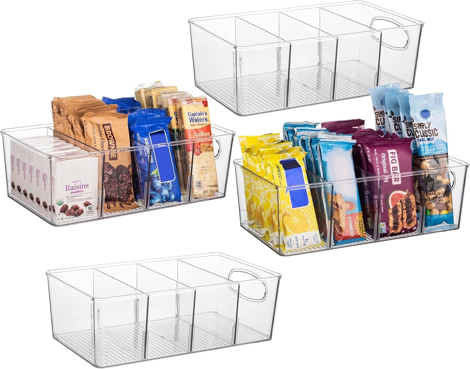 ClearSpace Plastic Pantry Bins with Removable Dividers – Kitchen Storage and Organization (4 Pack)
