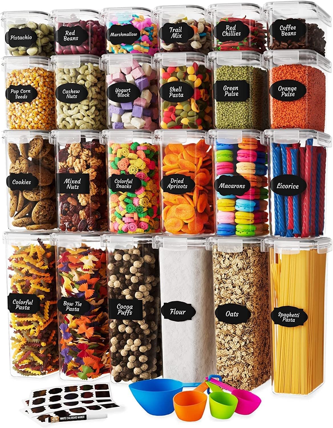 Airtight Food Storage Container Set – 24 Piece, Kitchen & Pantry Organization, BPA-Free, Plastic Canisters with Durable Lids Ideal for Cereal, Flour & Sugar – Labels, Marker & Spoon Set