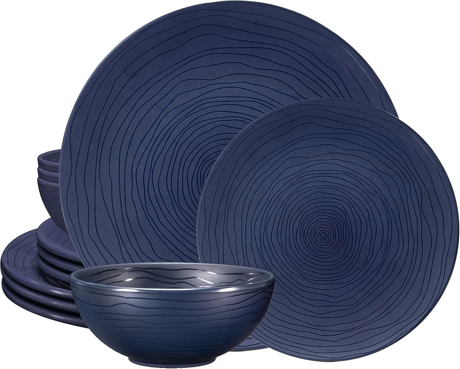 Bzyoo 12 Piece Melamine Dinnerware Set – Durable, Dishwasher Safe, Organica Navy Blue Plates and Bowls Sets Casual Dish Set for Dining, Outdoor and Kitchen