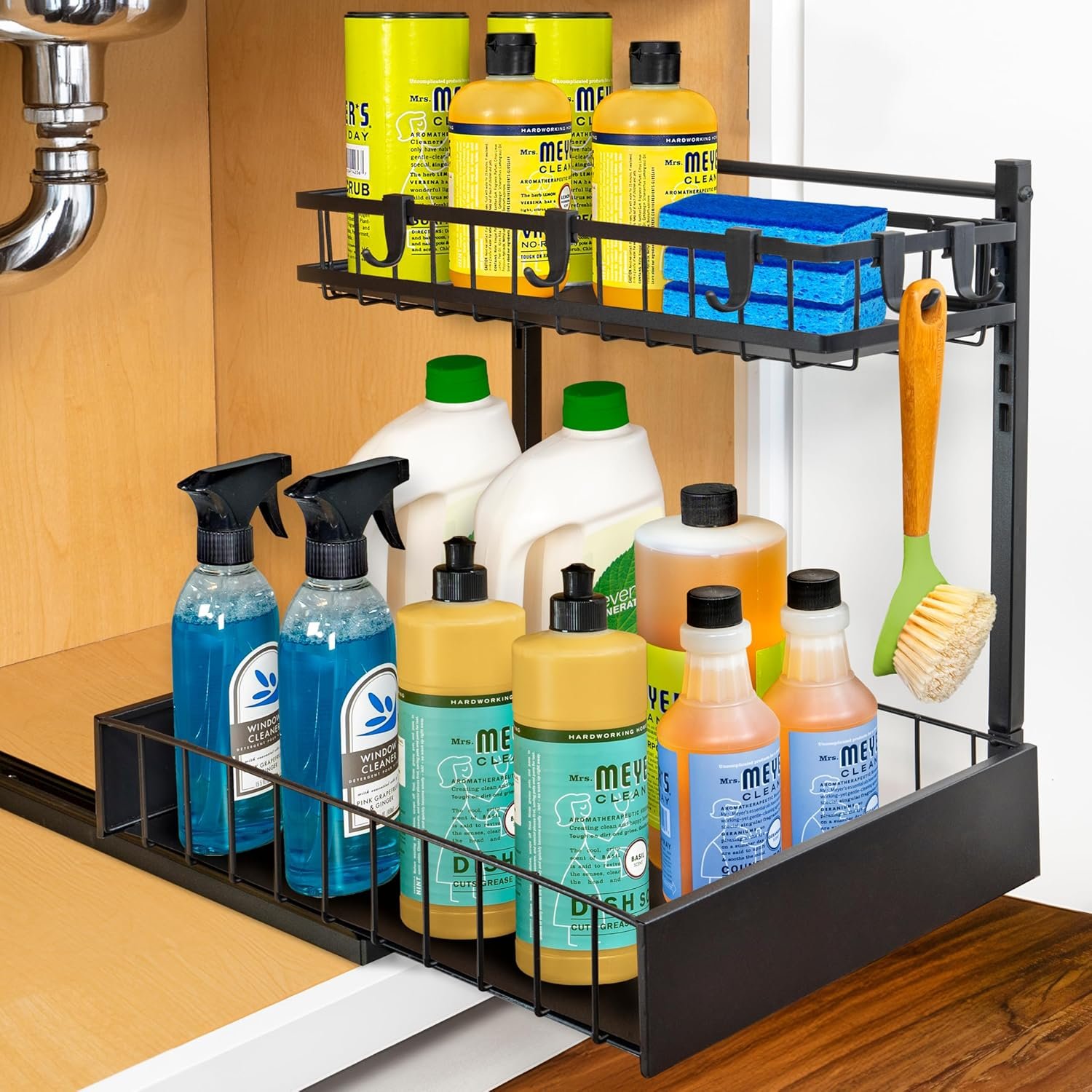 LYNK PROFESSIONAL® Pull Out Under Sink Kitchen Cabinet Organizer – 10″ W x 14″ D 2-Tier Drawer – Sliding Shelf Organizer for Cabinets and Undersink Storage Shelves – Lifetime Ltd. Warranty – Black