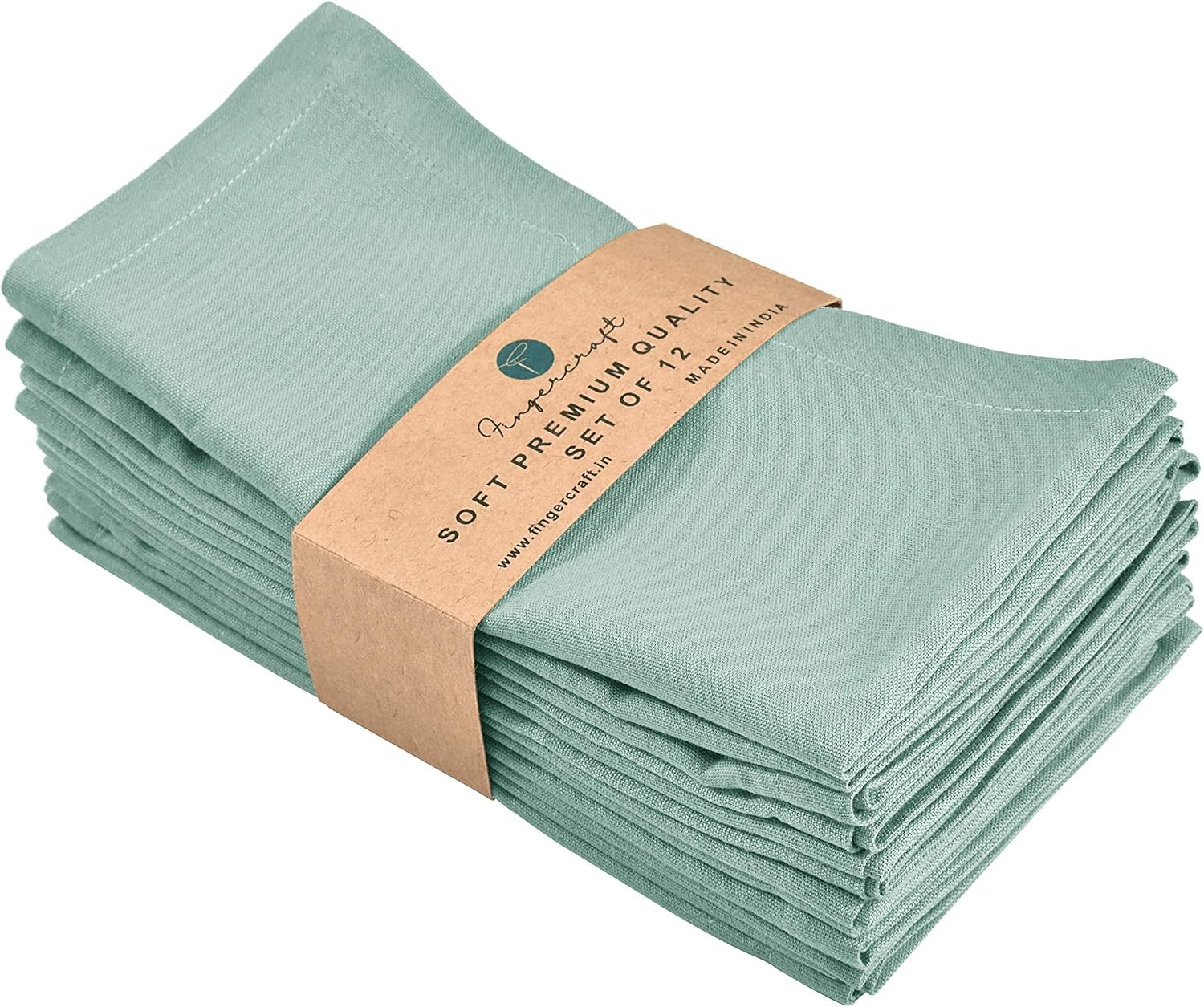 FINGERCRAFT Dinner Cloth Napkin Cotton Linen Blend 12 Pack Natural Premium Quality Mitred Corner for Every Day Use Pre Shrunk and Good Absorbency 18×18 in Easter Color Aqua