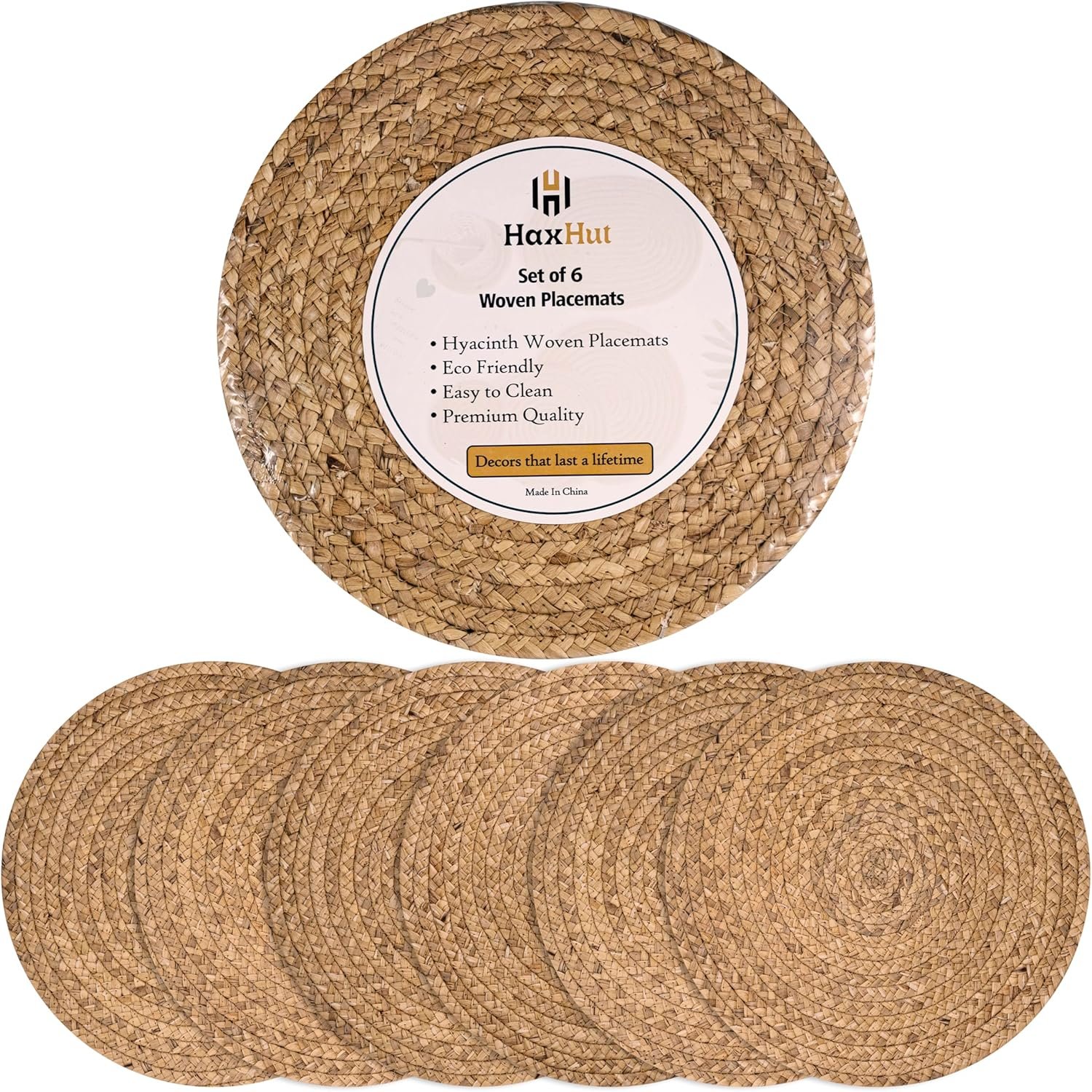 13.5” Woven Placemats, Round Rattan Placemats Set of 6, Natural Wicker Chargers for Dinner Plates, Heat Resistant, Easy to Clean, and Non-Slip – Elegant and Practical Addition to Your Dining Table