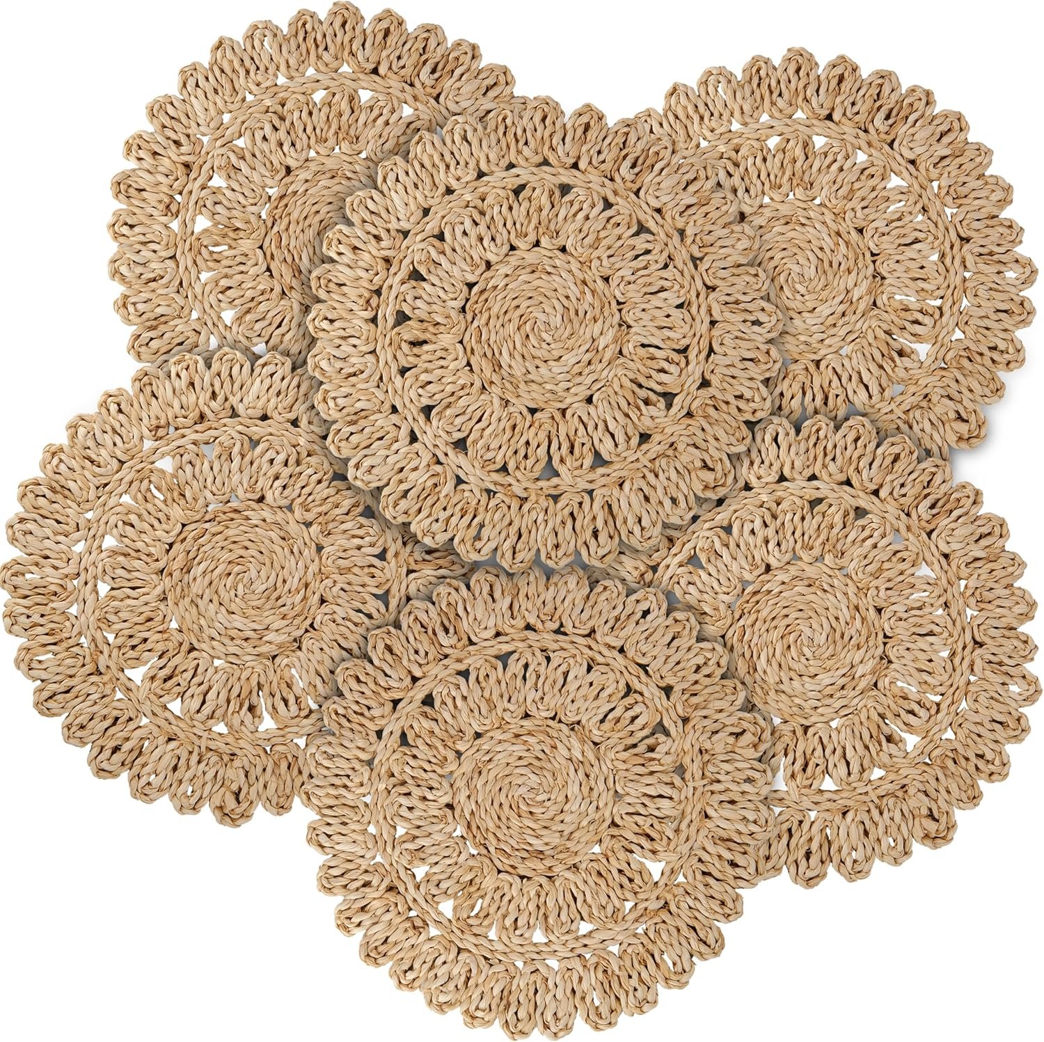 13.8″ Corn Husk Woven Round Placemats Set of 6 – Wicker Boho Farmhouse Placemats – Rattan Table Mats for Dining Table, Wedding, Home