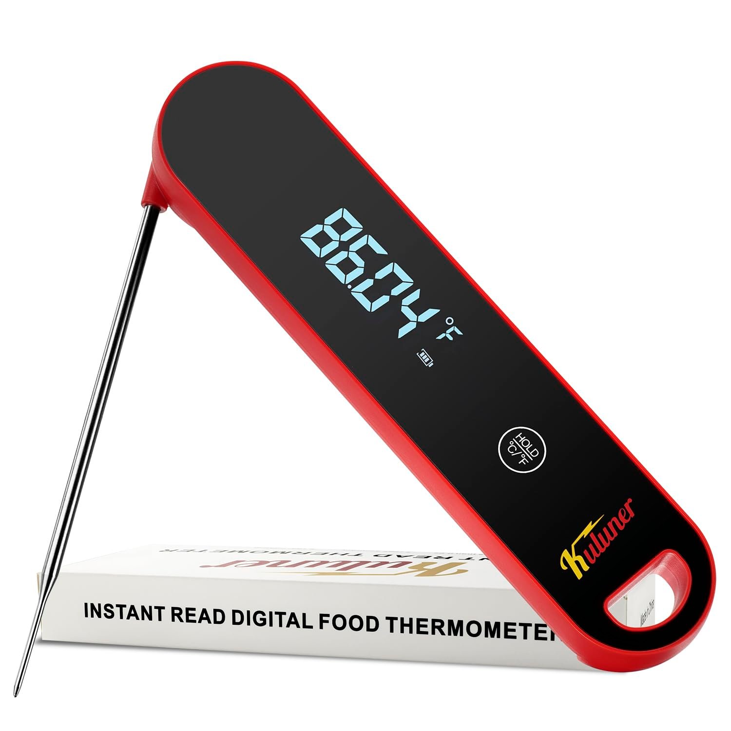 KULUNER The Latest Thermocouple Instant Reading Meat Thermometer Digital,Faster Less Than 0.6 Second Response,IP67 Waterproof Thermometer Suitable for Grilling, Cooking,BBQ Gifts for Men (Red)