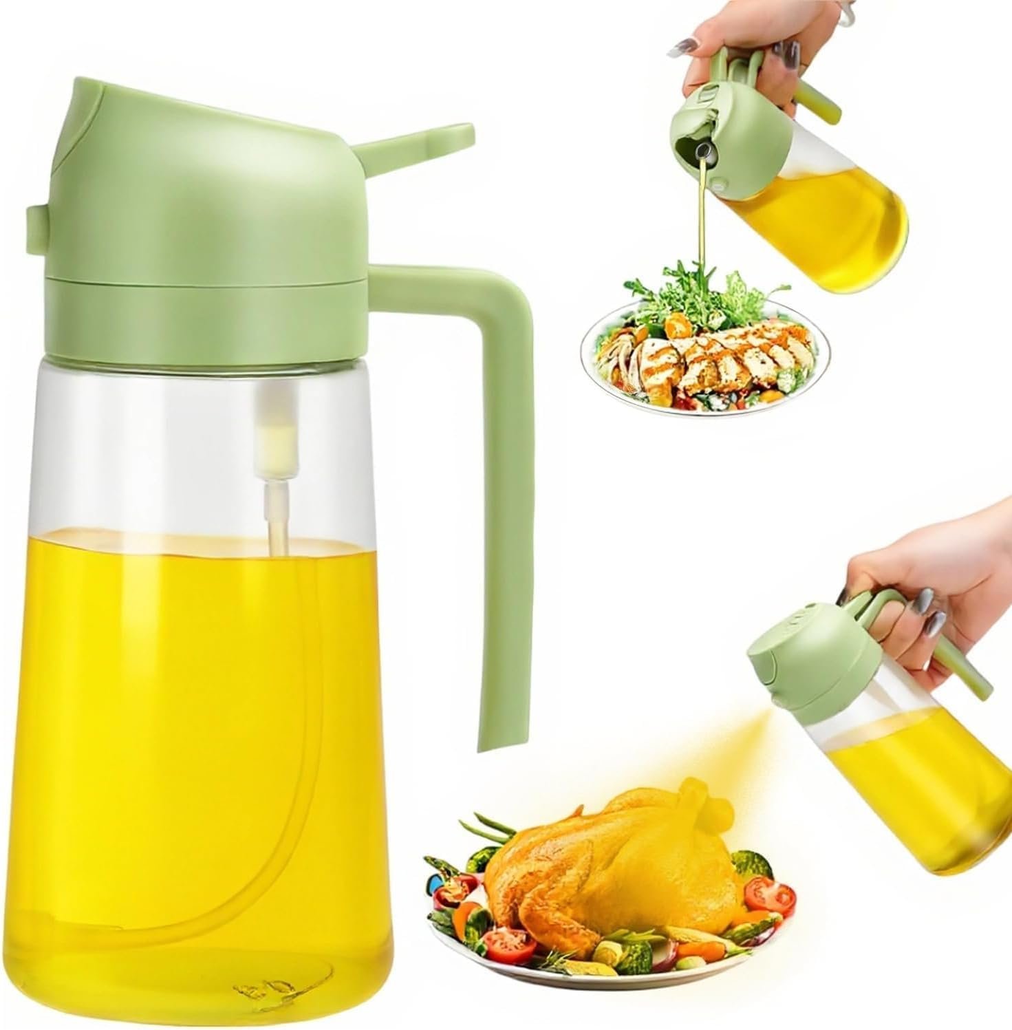 Aovdy 16oz/470ml Glass Olive Oil Sprayer for Cooking – 2 in 1 Olive Oil Dispenser Bottle Spray and Pour for Kitchen Gadgets Cooking Air Fryer Salad BBQ (Green)