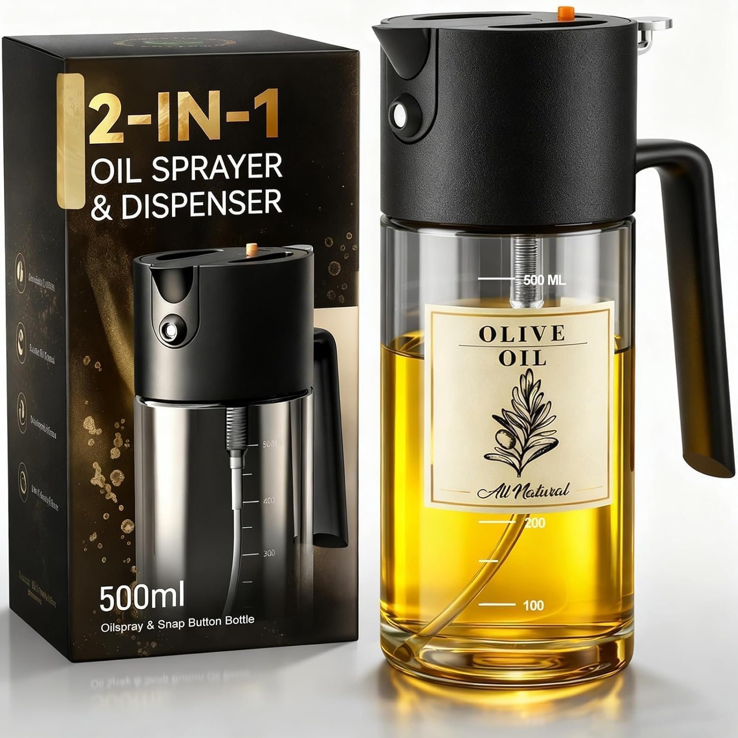 Costop Professional 500ml Glass Oil Sprayer – 3-in-1 Kitchen Tool: Fine Mist, Stream & Pour | Leak-Proof Design for Air Fryer, BBQ & Cooking | BPA-Free