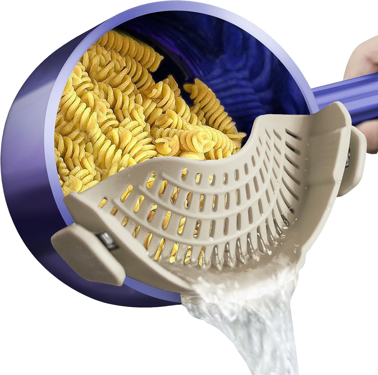 AUOON Clip on Strainer – Silicone Pasta Strainer for Pots Pans and Bowls | Space-Saving Kitchen Essentials for Cooking and Draining | Dishwasher Safe (MilkShake)