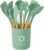MaxLife Silicone Cooking Utensil Set with Holder, 12-Piece – Sage Green, Wooden Handles – Heat Resistant, Nonstick Safe Spatulas, Spoons, Turner, Tongs & Whisk – Premium Kitchen Tool Set
