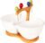 Chip and Dip Bowl Serving Set, Ceramic White Divider Bowl with bamboo base and 4 pcs forks, 34 Oz Seasonings side dishes Bowl Buffet Serving Set, for Entertainment parties, leisure