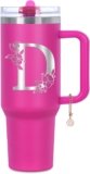 Personalized 40 oz Monogrammed Tumbler with Handle & Flip Straw, 100% Leak Proof stainless steel Insulated Tumbler, Customized Initial Funny Gifts for Women Mom Sisters Coworker, D