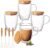 4 Pack 12oz Double Walled Glass Coffee Mugs with Bamboo Lid/Spoon, Clear Coffee Cups and Mugs Set of 4, Cappuccino Latte Glasses Cups, Espresso Mug Cups for Latte, Hot/Cold Drink