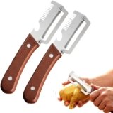 Multi-Functional Vegetable Peeler for Kitchen, 2026 New Stainless Steel Peeler with Wooden Handle and Bottle Opener, Kitchen Tool for Fruit Veggie Pumpkin, Gifts for Mom (Brown，2PCS)