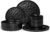 E-far 8-Piece Black Plates and Bowls Sets with Pasta Bowls – Stoneware Dinnerware Set for 2, Modern Ribbed Matte Black Kitchen Dishes, Microwave & Dishwasher Safe