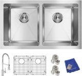 Elkay Crosstown 16 Gauge Stainless Steel 30-3/4″ x 18-1/2″ x 10″ Equal Double Bowl Undermount Sink Kit with Faucet