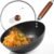 10.5-Inch Carbon Steel Wok, Stay-Cool Wooden Handle Stir-Fry Pan for 2–3 Servings, Authentic Chinese Cooking For All Stovetops, Non Toxic, Oven-Safe, 2-Piece Set