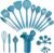 E-far Silicone Cooking Utensils Set, 25 Piece Kitchen Utensils with Holder, Non Toxic Kitchen Tools Spatula, Turner, Spoon, Ladle for Nonstick Cookware, Heat Resistant & Dishwasher Safe – Blue