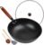 13″ Nonstick Wok – Wok Pan with Glass Cover, Carbon Steel Woks & Stir-Fry Pans: Flat Bottom Chinese woks for Electric, Induction, Gas, All Stoves