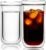 Aquach Double Wall Glass Cup 16oz 2pcs, Clear Insulated Coffee Drinking Glasses, Single Mouth/Double Body