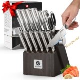 Knife Sets for Kitchen with Block imarku G14 Japanese Knife Set Stainless Steel Kitchen 14pcs, Built-in Sharpener, Sharp Knives with Non-slip Ergonomic Handle – Dishwasher Safe, Home Essential Gifts