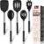 5Pcs Silicone Cooking Utensils Set, Heat Resistant Kitchen Tools Include Solid&Slotted Spatula, Cooking Spoon and Pasta Server, Silicone Kitchen Utensils set for Nonstick Cookware Flipping, Black