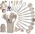 QMVESS Silicone Cooking Utensils Set, 28 Pcs Non-Stick Kitchen Utensils Set with Holder, 446°F Heat Resistant Spatula, Tongs, Spoons Set with Stainless Steel Handle Kitchen Gadgets (Khaki)