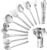 Lazycorner Kitchen Utensils Set, 11pcs Stainless Steel Cooking Utensils Set with Holder, Metal Kitchen Set for Cooking with Turners, Potato Masher, Spatula, Spoons, Pasta, Tongs