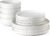 Stoneware Dinnerware Sets Service for 4, 12 pcs Reactive Glaze Plates and Bowls Sets, Embossed Boho Ceramic Dish Set, Highly Chip and Crack Resistant Farmhouse Plate Set, Ivory White