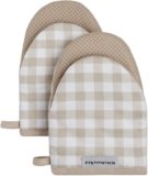 KitchenAid Gingham Mini Oven Mitt 2-Pack Set, Milkshake Tan, 5.5″x8″