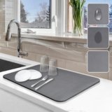 Dish Drying Mat for Kitchen Counter, 12″x19″ Dish Drying Pad with Non-slip Rubber Backed, Hide Stain Anti Absorbent for Kitchen Counter, Drying Mat for Coffee Machine Dish Rack (Grey)