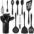 HaWare 11 PCS Silicone Cooking Utensils Set, Heat Resistant Kitchen Utensils with Holder, Food-grade Spatula Sets for Nonstick Cookware, Kitchen Tools Gadgets Include Fish Turner, Spoon (Black)