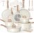 Pots and Pans Set Non Stick Non-Toxic 22 Pcs Ceramic Cookware Sets Nonstick Kitchen Pot&Pan With Lid Cream White Granite Induction Compatible with Glass Lids Crepe Frying Pan PFOA/PFOS-Free