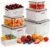 5 Pack Fruit Storage Containers for Fridge, Plastic Fruit Containers for Fridge with Removable Colanders, Leakproof Fridge Organizers and Storage for Berry Vegetable Salad Lettuce Meat Food