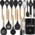 Kitchen Utensils Set, AIKKIL16 Pcs Cooking Utensils Set with Holder, Heat Resistance, Black Wooden Handle Silicone Kitchen Gadgets Utensil Set for Nonstick Cookware