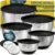 Baker’s Signature Stainless Steel Mixing Bowls with Lids Set, 5 Sizes, 3 Graters, Non-Slip Base, Airtight Lids, Metal Mixing Bowls for Kitchen, Food Prep, Storage, 0.63QT-5QT, Black