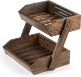 Large Capacity 2-Tier Wooden Fruit Basket, Durable Acacia Wood, 10.5″ Tall, Spacious for Produce, Vegetables, Bread Storage and Home Kitchen Countertop
